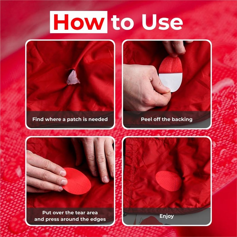 aZengear Repair Patches for Down Jackets - Waterproof, Pre-Cut, Self-Adhesive, Tear-Cold-Heat-Resistant Nylon Polyester Fabric to Fix Puffer Coats, Gear, Tents (11 Pieces, Red) - Image 2